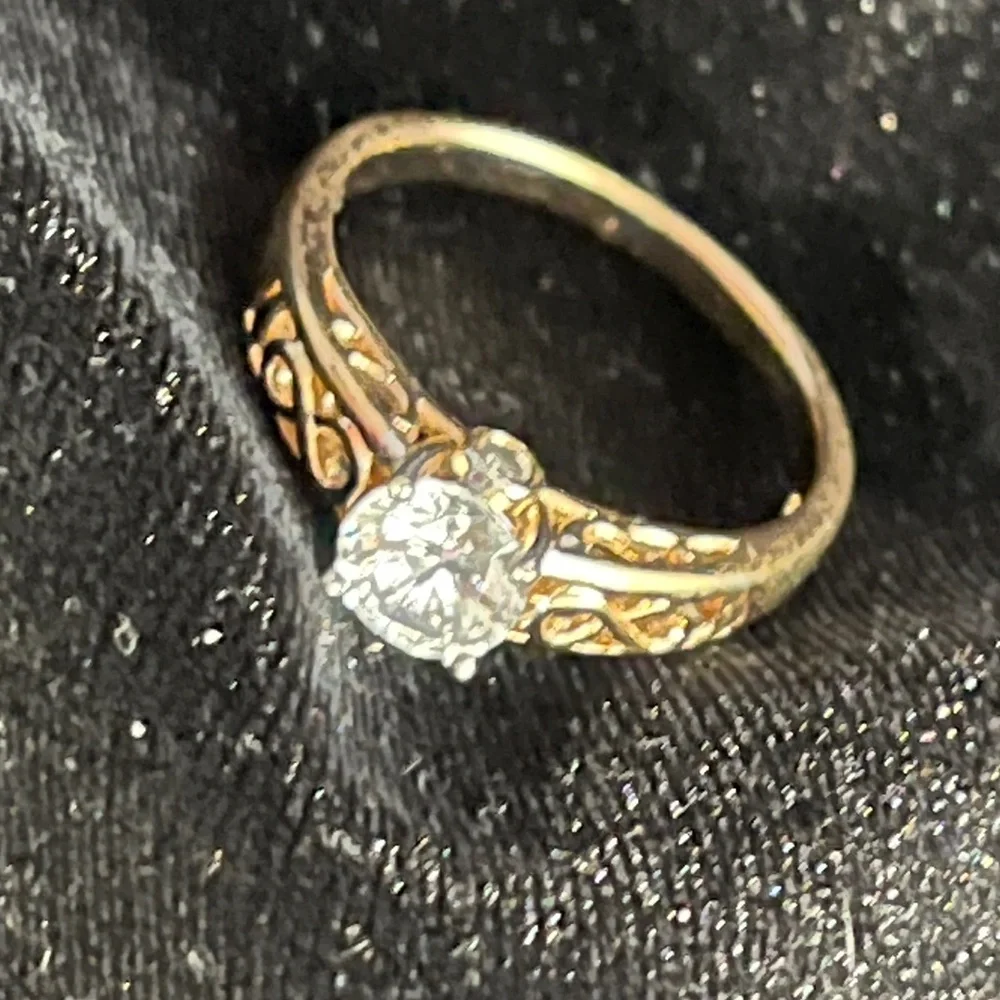 CZ solitaire ring with intricate setting - Picture 3 of 5